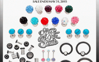 Promotional image showcasing various jewelry items with the text "ALL JEWELRY BUY ONE GET ONE," "Sale ends May 31, 2015," and the logo "Steel and Ink Studio" at the center.